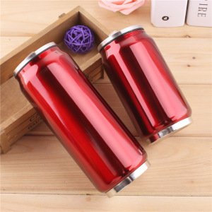 Customized logo 300ml double wall stainless steel cola can shape vacuum travel mug with straw lid for cold drinks