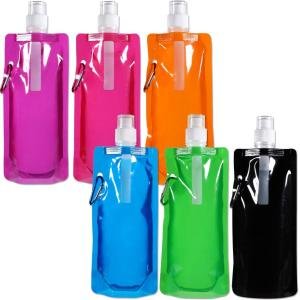 Durable  BPA Free  Sports Water Bottles Collapsible foldable water bag with Carabiner  for Travel