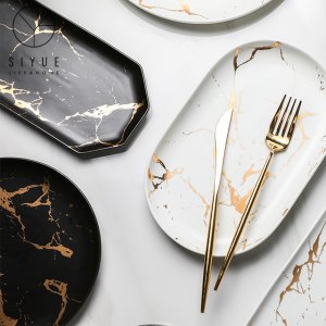European style Marble gold pattern matte ceramic tableware