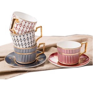 Free Sample High-End Ceramic Coffee Cup Set Milk Tea Cup Set With Luxury Golden Handle For Home And Office European cup