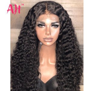 Free Shipping 200% Density Swiss Lace Wig Natural Color 26Inch Raw Cambodian Curly Human Hair Lace Front Wig With Baby Hair