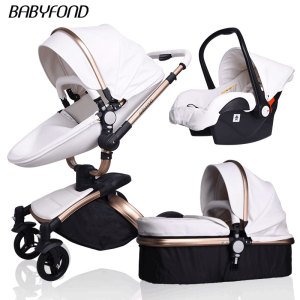 Free shipping Babyfond 3 in 1 EU narrates baby carriage baby carriage Luxury two-way leather shock absorption brand baby 2 in 1