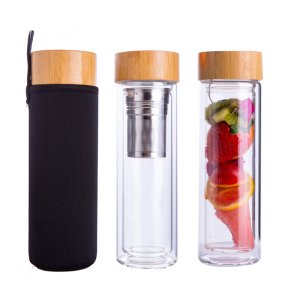GA6020 450ml Eco-friendly glass material double wall drinking water filter bottle with custom your own logo