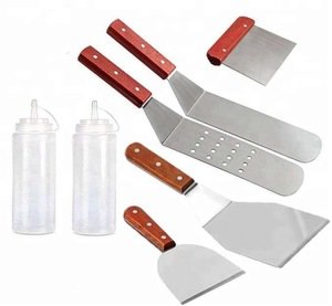 Griddle Spatula & Scraper Set - 7-piece Tools & Accessories for Flat Top Grill - Outdoor BBQ Electric Plancha Teppanyaki Hibachi