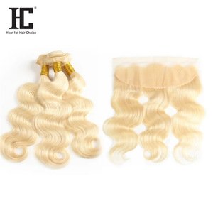 HC hair hot selling #613 blonde body wave bundles with frontal brazilian remy human hair  3 bundles with frontal