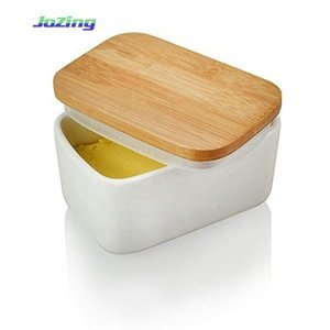 High quality grade kitchen Porcelain butter container dish with bamboo cover and Silica seal ring