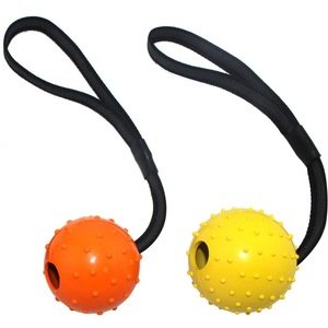 High Quality Multiple Color Natural Rubber Dog Toy Ball On A Strap Rope Pet Dog Training Toys
