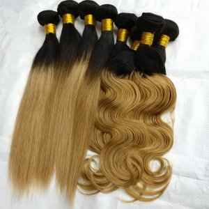 LetsFly On Sale 4pcs hair remy brazilian ombre black root natural 1b/27 gold blonde color 100% Human Hair Weaving free shipping