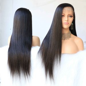 Long Top Quality Full Lace Wig  Unprocessed Brazilian Virgin Human Hair Natural Color  Wigs Straight  with Baby Hair