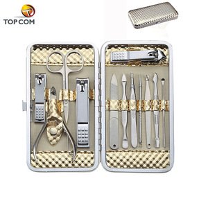 Manicure Sets Nail Clipper Kits of 12 pcs gold Pedicure Tools Stainless Steel For Travel Grooming case