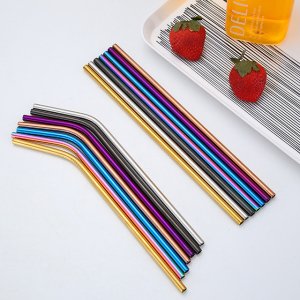 Metal Straw with Cleaning Brush Wholesale Custom Logo 304  cocktail eco-friendly Stainless Steel Drinking Straws