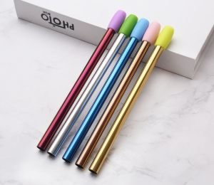 New Arrival  Free Samples Colorful black gold drinking straw With Silicone Tips