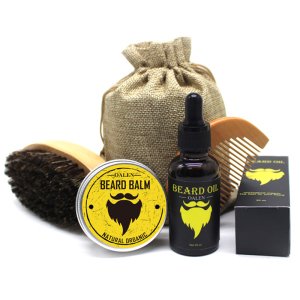 Organic Beard Balm Wax And Wooden Brush Beard Kit For Men With Cloth Bag