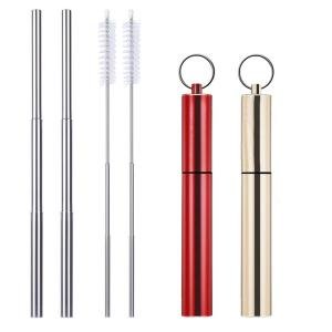 Portable collapsible 304 stainless steel flexible metal telescopic reusable drinking straws with case
