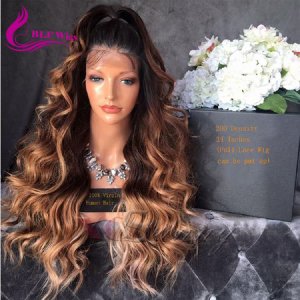 Spring Curly Virgin Brazilian Human Hair Full Lace Wigs Ombre Color