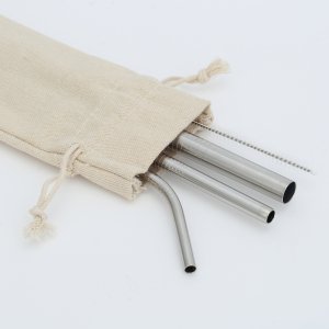 Stainless Steel Metal Drinking Straws sets include 1 regular 1 smoothie 1 bubble tea straws with 1 cleaning brush in cloth bag