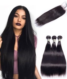 Sunlight 10A Unprocessed Straight Virgin  Brazilian Hair Extension Brazilian Straight Hair Bundles with Closure Lace 4*4 silky