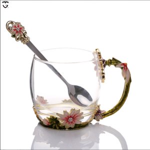 wedding gift box water Tea Coffee Ename beautiful drinking set high borosilicate engraving mug tea glass cup