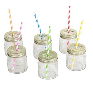 wholesale square shape mini mason glass jar with straw
