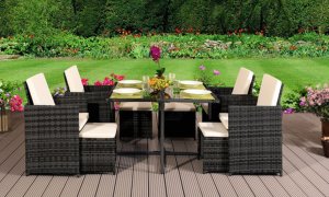 9-, 11- or 13-Piece High Back Rattan-Effect Cube Dining Set with Optional Cover