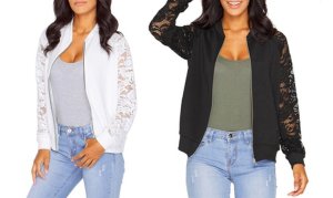 One or Two Lace Sleeve Bomber Jackets
