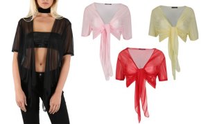 Oops Mesh Tie Knot Wrap Cropped Top 