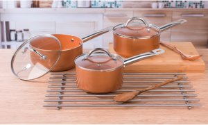 Salter BW06539AR Copper Ceramic 3-Piece Saucepan Set