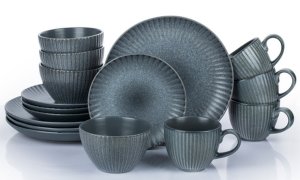 Waterside Sixteen-Piece Textured Reactive Glaze Dinner Set With Free Delivery