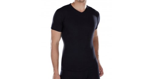 T-Shirt scollo V manica corta uomo, cotone elasticizzato