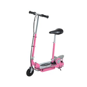 Homcom 12v teens foldable e-scooter, 120w w/brake kickstand-pink