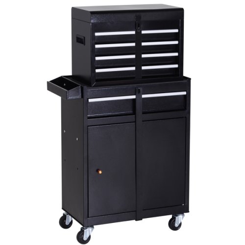 DURHAND 2 in 1 Metal Tool Cabinet Cart Storage Box Cabinet w/ 4 Drawers Pegboard Wheels Chest Black | Aosom Ireland