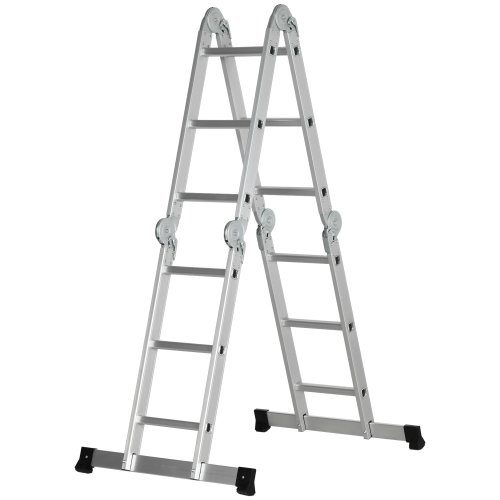DURHAND 3.4M 5-in-1 Telescoping Ladder with 2 Safety Platforms, Alloy Aluminium Multi Purpose 4-Fold Collapsible Ladder with 12 Steps | Aosom Ireland