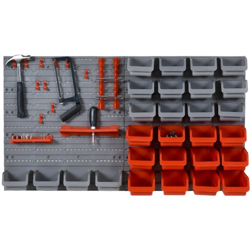 DURHAND 44 Pcs On-Wall Garage DIY Storage Unit w/ 28 Cubes 10 Hooks 2 Boards Screws Organisation Pegboard Tool Equipment Tidy Caddy | Aosom Ireland