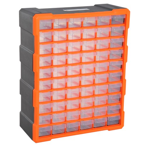 DURHAND 60 Drawers Parts Organiser Wall Mount Storage Cabinet Garage Small Nuts Bolts Tools Clear Orange | Aosom Ireland