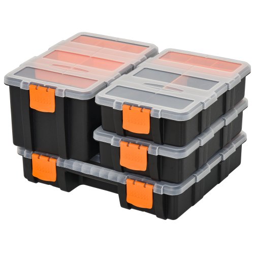 DURHAND PP 4-Pack Size Variety Tool & Hardware Storage Boxes Black/Orange|Aosom Ireland