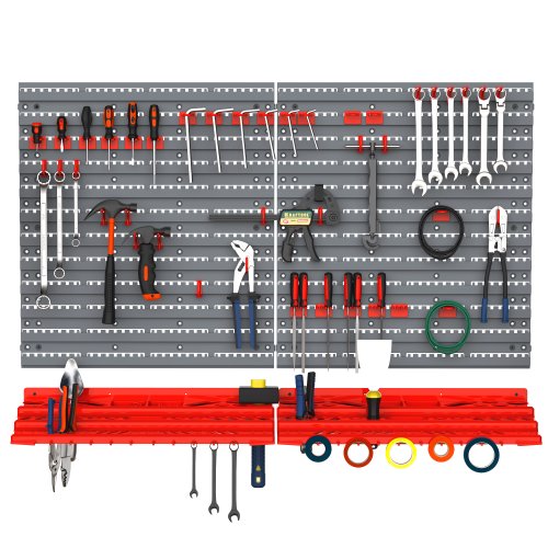 DURHAND PP Wall Mounted Garage Tool Organiser Unit Grey/Red|Aosom Ireland