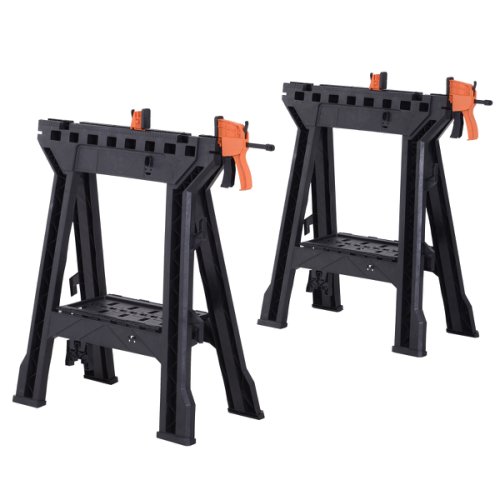 Foldable Clamping Sawhorse Trestle Twin Support Bars Cutting Stands Workbench|Aosom Ireland