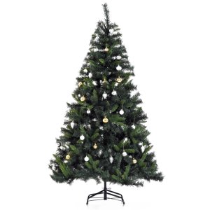 HOMCOM 1.5m Pre-Lit Artificial Christmas Tree Holiday Décor W/ Ornament Metal Stand