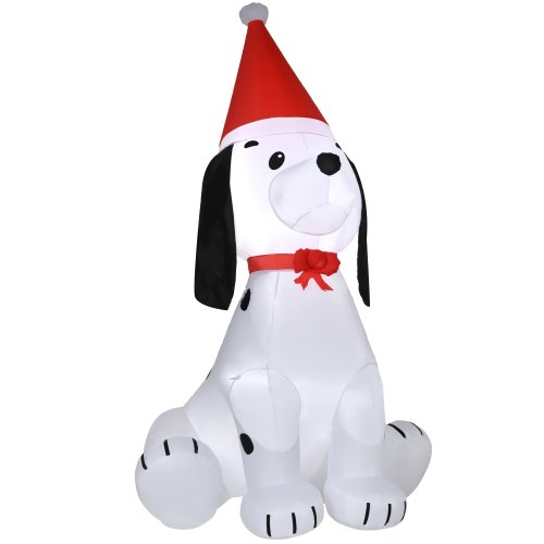 HOMCOM 1.8m Inflatable Christmas Puppy Dog Wearing Santa Hat Lighted Outdoor Decoration Blow Up Decor for Holiday Indoor | Aosom Ireland