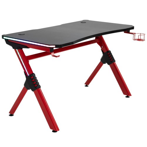 HOMCOM 120 Gaming Desk with RGB LED Lights Racing Style Gaming Table with Cup Holder, Cable Management, Red | Aosom Ireland