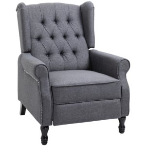 HOMCOM 160Reclining Armchair Single Sofa Chair w/ Retractable Footrest in Linen Deep Grey