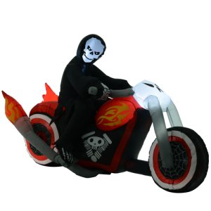 HOMCOM 180L x 55W x 120H cm Inflatable Grim Reaper Motorcycle Halloween Decoration Yard Lighted Airblown