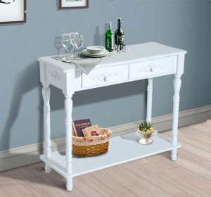 HOMCOM 2 Drawers Console Table Hall Table Sofa Side Table-White