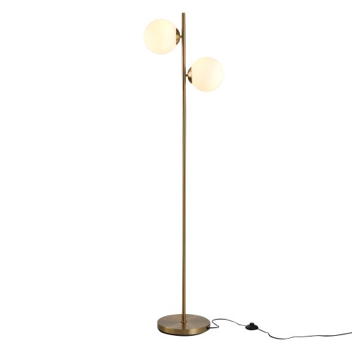 HOMCOM 2 Glass Shade Floor Lamp Metal Pole Cool Modern Decorative w/ Floor Switch Home Office Furnishing Gold|Aosom Ireland