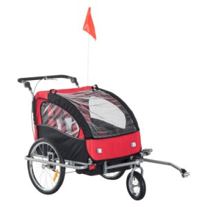 HOMCOM 2 in 1 Child Bike Trailer For Kids Baby Cycle,2-Seater-Black/Red