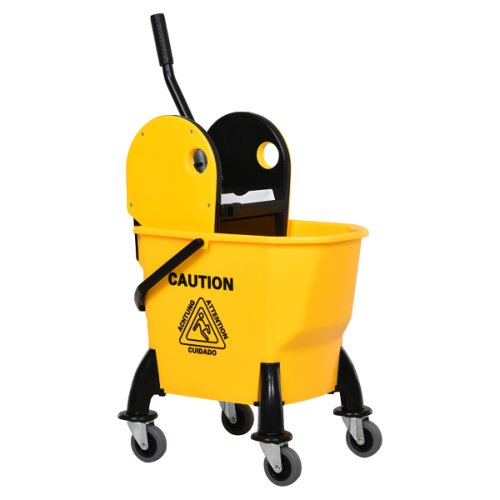 HOMCOM 26L Commercial Plastic Mop Bucket & Water Wringer Yellow|Aosom Ireland