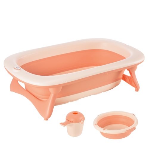 HOMCOM 3 in 1 Collapsible Baby Bath Tub Set Folding Kids Tub Wash Basin Shampoo Cup Non-Slip Support Leg for 0-3 Years, Pink | Aosom Ireland