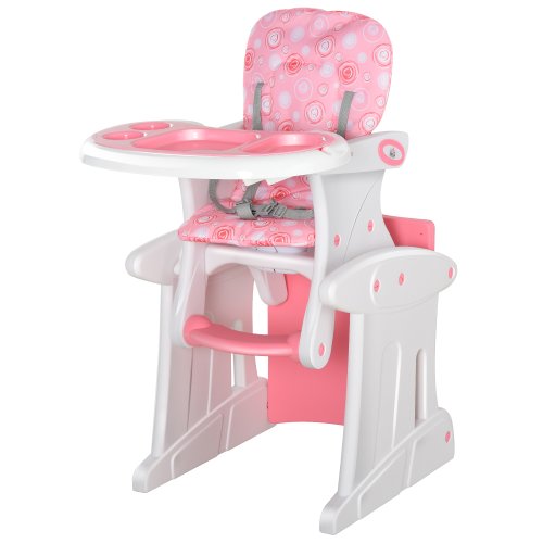 HOMCOM 3 in 1 Convertible Baby High Chair Toddler Table Chair Infant Feeding Seat Removable Food Tray Safety Harness Pink | Aosom Ireland