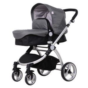 HomCom 3-in-1 Travel System Lightweight Versatile Stroller Easy Infant Car Seat Transfer Storage Basket Travel Stroller Grey