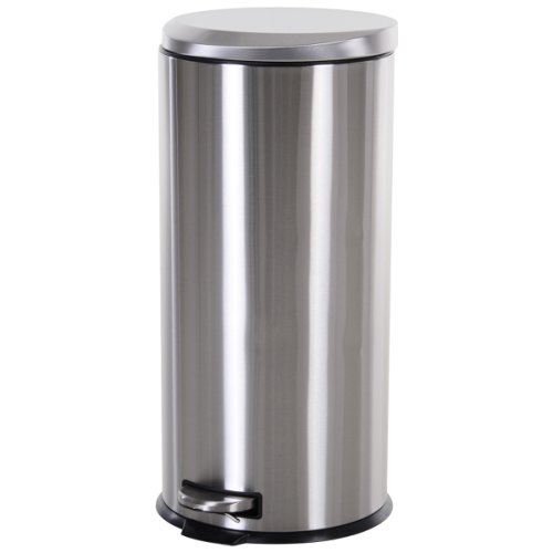 HOMCOM 30L T430 Step-on Trash Can Stainless Steel Round Garbage Bin Silent Gentle Open and Close Dustbin with Pedal | Aosom Ireland